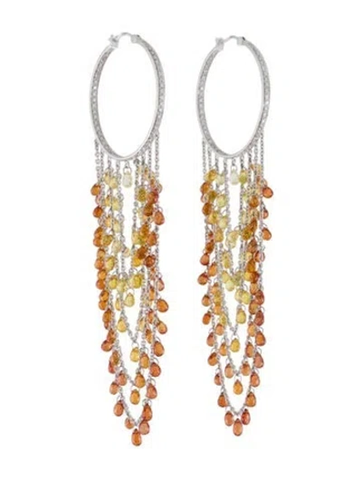 Pre-owned Earrings 18k Ombre Sapphire & Diamond Drop  In Multi
