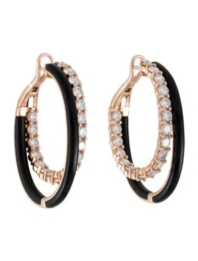 Pre-owned Earrings 18k Onyx & 3.80ctw Diamond Inside-out Double Hoops In Multi
