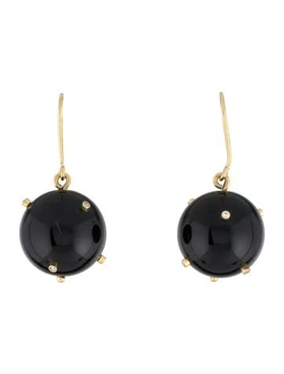 Pre-owned Earrings 18k Onyx & Diamond Ball Drop  In Multi