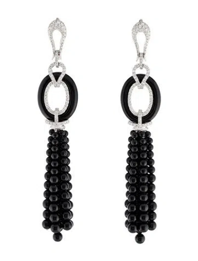 Pre-owned Earrings 18k Onyx & Diamond Drop  In Multi
