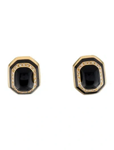 Pre-owned Earrings 18k Onyx & Diamond Earclips In Multi