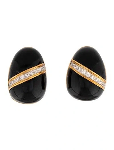 Pre-owned Earrings 18k Onyx & Diamond Earclips In Multi