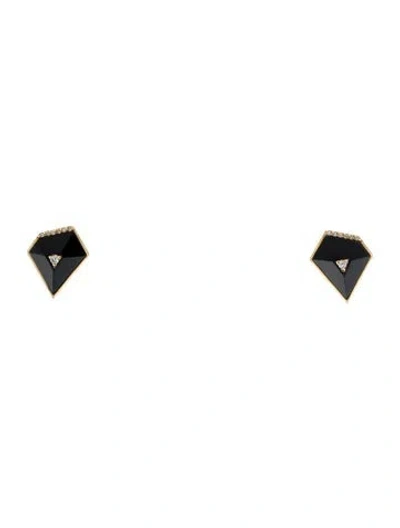 Pre-owned Earrings 18k Onyx & Diamond Stud  In Multi