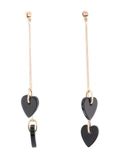 Pre-owned Earrings 18k Onyx Heart Drop  In Multi