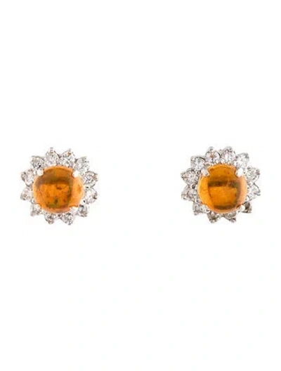Pre-owned Earrings 18k Opal & Diamond Halo Stud  In Multi