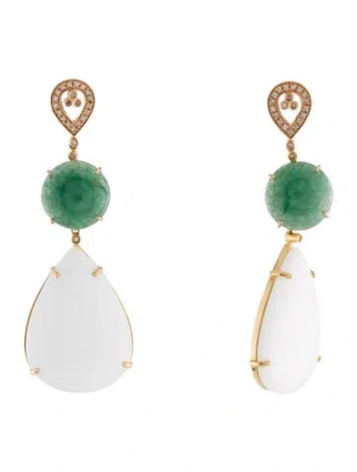 Pre-owned Earrings 18k Opal, Quartz & Diamond Convertible Drop  In Multi