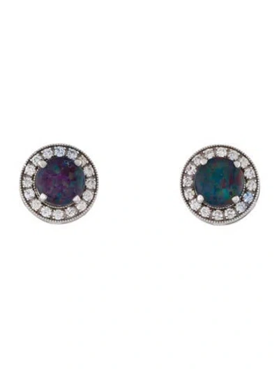 Pre-owned Earrings 18k Opal Triplet & Diamond Stud  In Multi