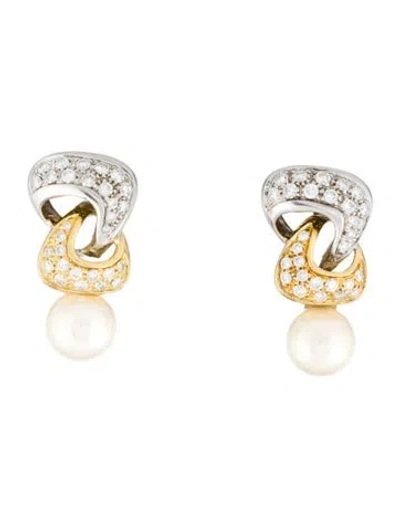 Pre-owned Earrings 18k Pearl & 1.16ctw Diamond Earclip  In Multi