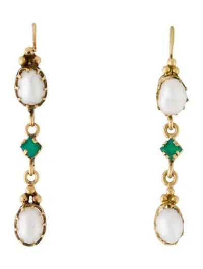 Pre-owned Earrings 18k Pearl & Chalcedony Drop  In Multi