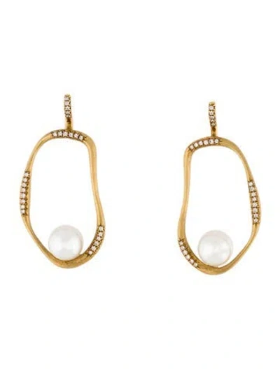 Pre-owned Earrings 18k Pearl & Diamond Drop  In Multi