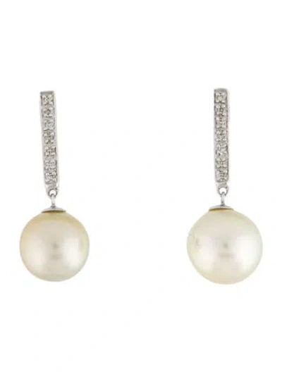 Pre-owned Earrings 18k Pearl & Diamond Drop  In Multi