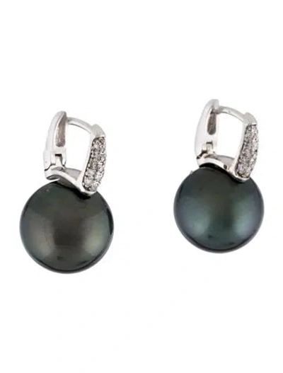 Pre-owned Earrings 18k Pearl & Diamond Drop  In Multi