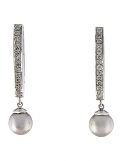 Pre-owned Earrings 18k Pearl & Diamond Drop  In Multi