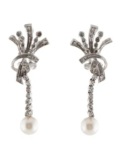 Pre-owned Earrings 18k Pearl & Diamond Drop  In Multi