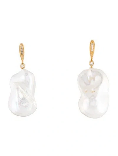 Pre-owned Earrings 18k Pearl & Diamond Drop  In Multi