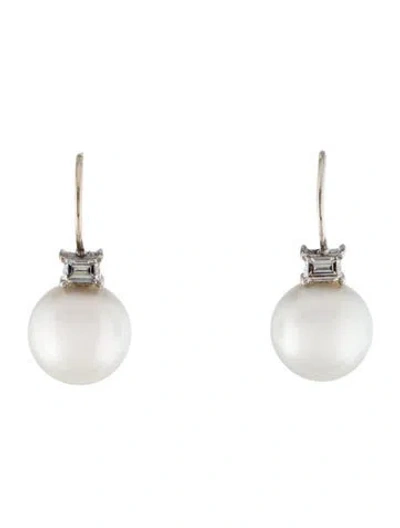 Pre-owned Earrings 18k Pearl & Diamond Drop  In Multi