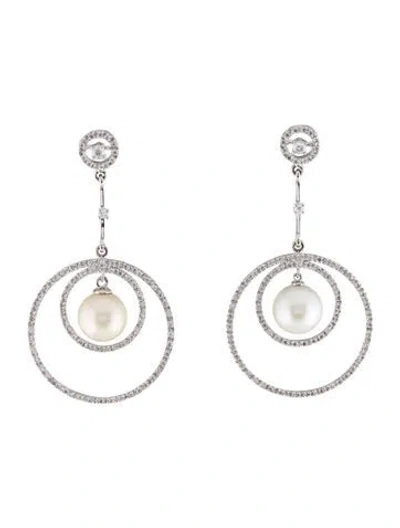 Pre-owned Earrings 18k Pearl & Diamond Drop  In Multi