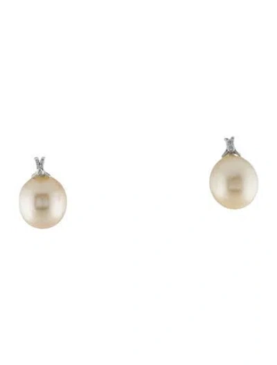 Pre-owned Earrings 18k Pearl & Diamond Drop  In Multi
