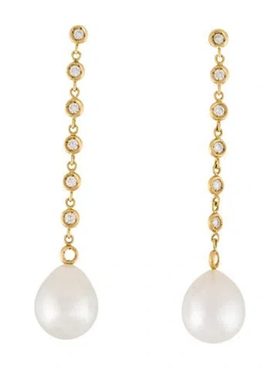 Pre-owned Earrings 18k Pearl & Diamond Drop  In Multi