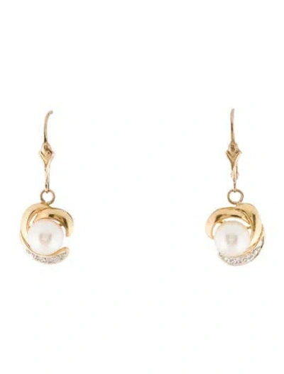 Pre-owned Earrings 18k Pearl & Diamond Drop  In Multi
