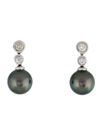 Pre-owned Earrings 18k Pearl & Diamond Drop  In Multi