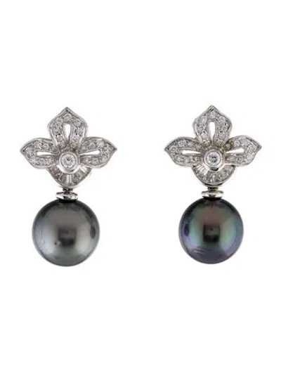 Pre-owned Earrings 18k Pearl & Diamond Drop  In Multi