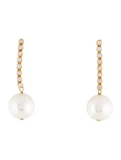 Pre-owned Earrings 18k Pearl & Diamond Drop  In Multi
