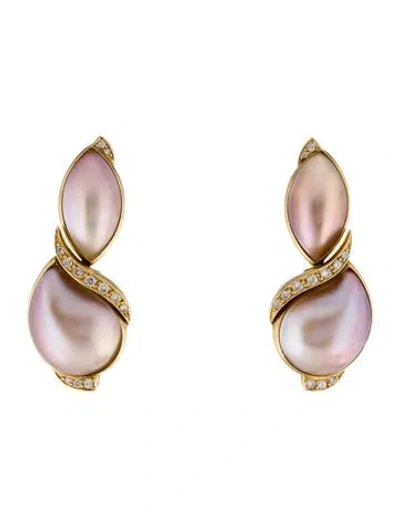 Pre-owned Earrings 18k Pearl & Diamond Drop  In White