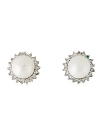 Pre-owned Earrings 18k Pearl & Diamond Earclip  In Multi