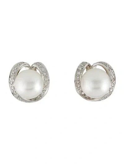 Pre-owned Earrings 18k Pearl & Diamond Earclips In Multi