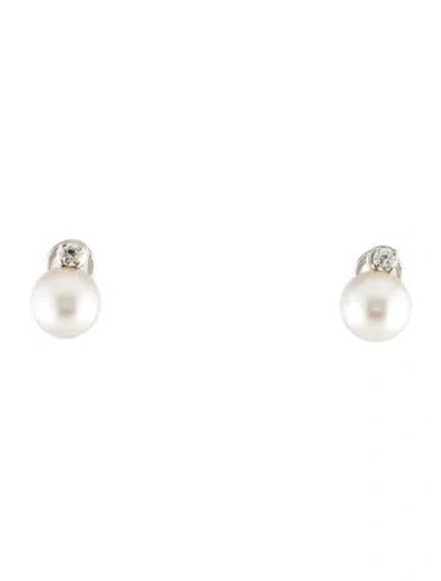 Pre-owned Earrings 18k Pearl & Diamond Earclips In Multi