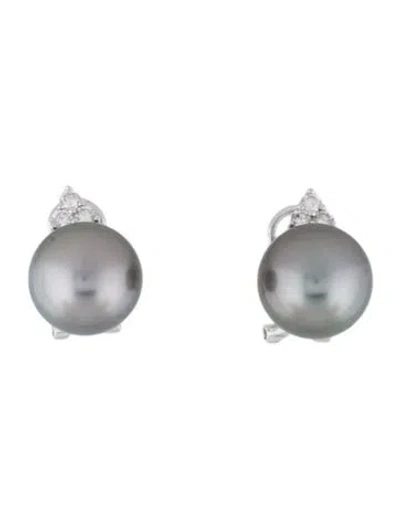 Pre-owned Earrings 18k Pearl & Diamond Earclips In Multi