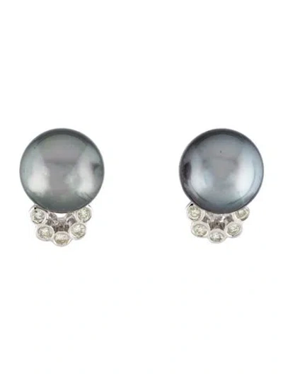 Pre-owned Earrings 18k Pearl & Diamond Earclips In Multi