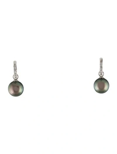 Pre-owned Earrings 18k Pearl & Diamond Huggie  In Multi