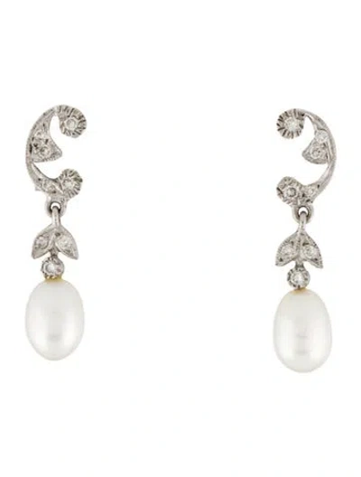 Pre-owned Earrings 18k Pearl & Diamond Paisley Drop  In Multi
