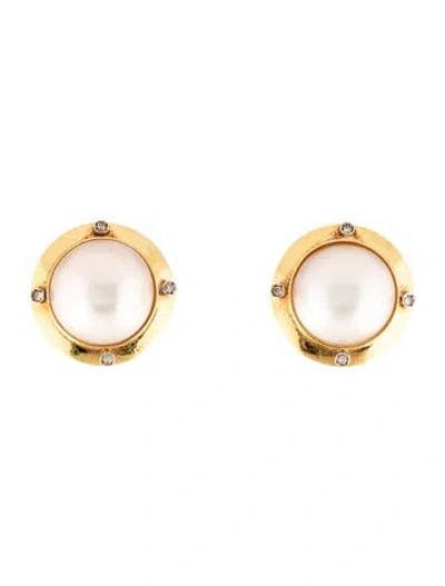 Pre-owned Earrings 18k Pearl & Diamond Round Earclip  In Multi