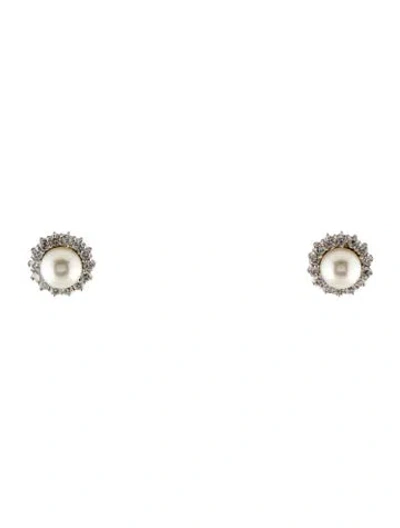 Pre-owned Earrings 18k Pearl & Diamond Stud  In Multi