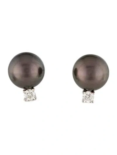 Pre-owned Earrings 18k Pearl & Diamond Stud  In Multi
