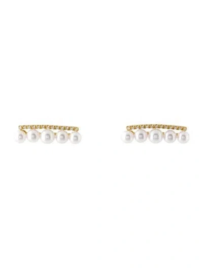 Pre-owned Earrings 18k Pearl & Diamond Stud  In Multi