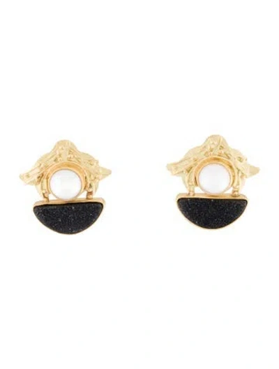 Pre-owned Earrings 18k Pearl & Druzy Stud  In Multi