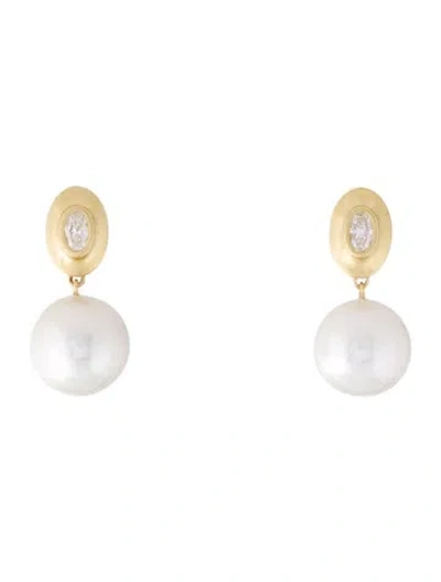 Pre-owned Earrings 18k Pearl & Lab Grown Diamond  In Multi