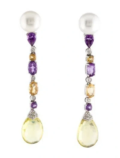 Pre-owned Earrings 18k Pearl & Multistone Drop