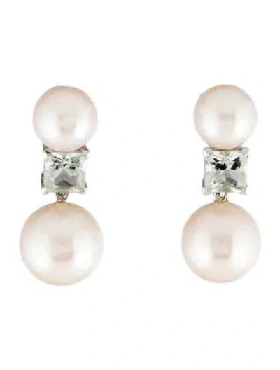 Pre-owned Earrings 18k Pearl & Prasiolite Drop  In Multi