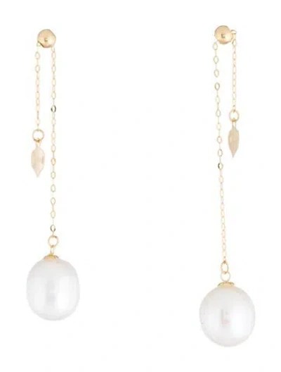 Pre-owned Earrings 18k Pearl Chain Drop  In Multi