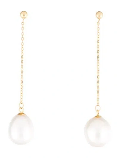Pre-owned Earrings 18k Pearl Chain Drop  In Multi