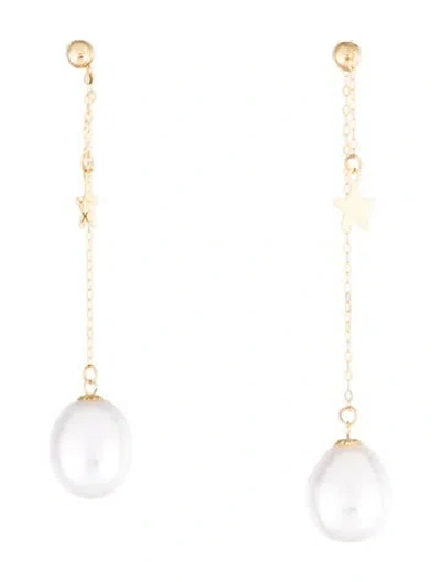 Pre-owned Earrings 18k Pearl Chain Drop  In Multi