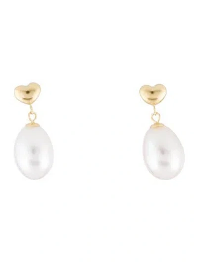 Pre-owned Earrings 18k Pearl Heart Drop  In Multi