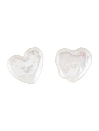 Pre-owned Earrings 18k Pearl Heart Stud  In Multi
