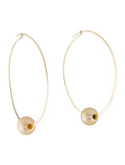 Pre-owned Earrings 18k Pearl Hoop  In Multi