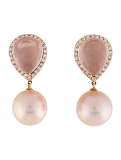 Pre-owned Earrings 18k Pearl, Quartz & Diamond Drop  In Multi